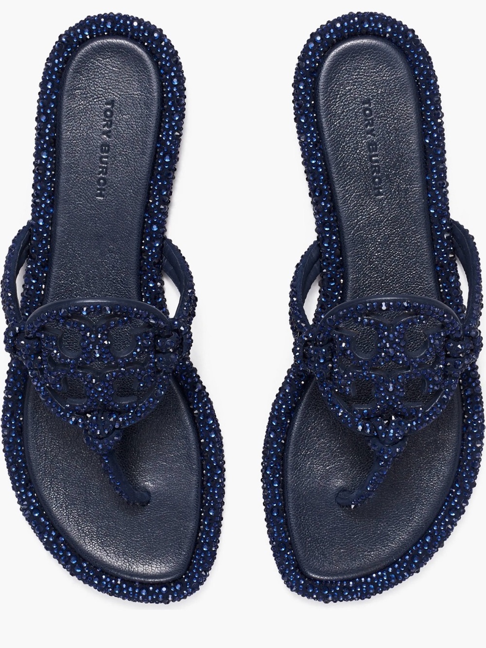 Tory Burch Miller Pave Knotted Crystal Flip Flop Perfect Navy NWOT